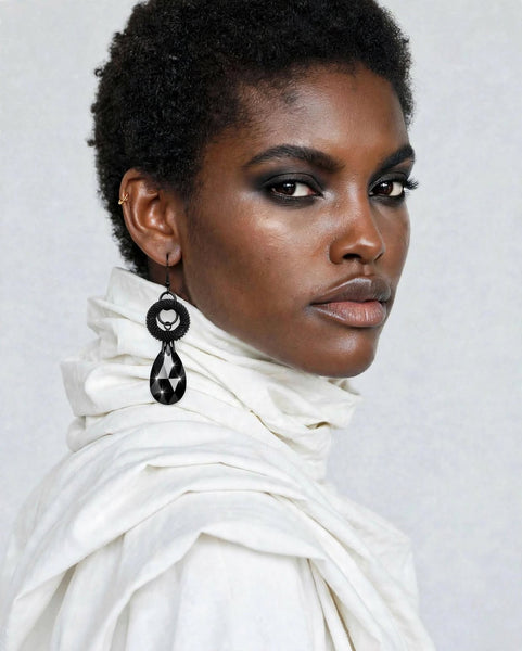 DG Black Crystal Drop Hoop Earrings