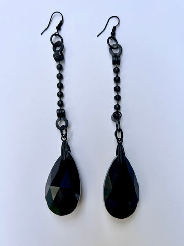 Large Black Crystal Dangle Earring