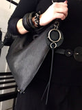 David Galan Black Leather Hobo Bag Large