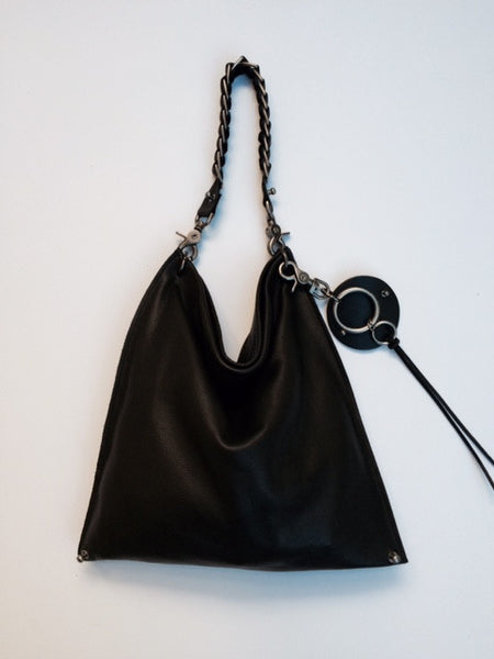 David Galan Black Leather Hobo Bag