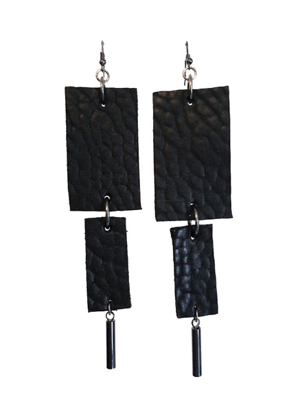 Leather Rectangle Cylinder Drop Earrings