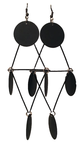 Black Mobile Disc Chandelier Earrings